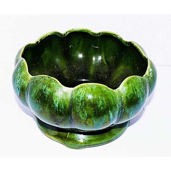 Vintage Green Drip Glazed lotus blossom Round Ceramic Bowl Planter - Picture 6 of 6